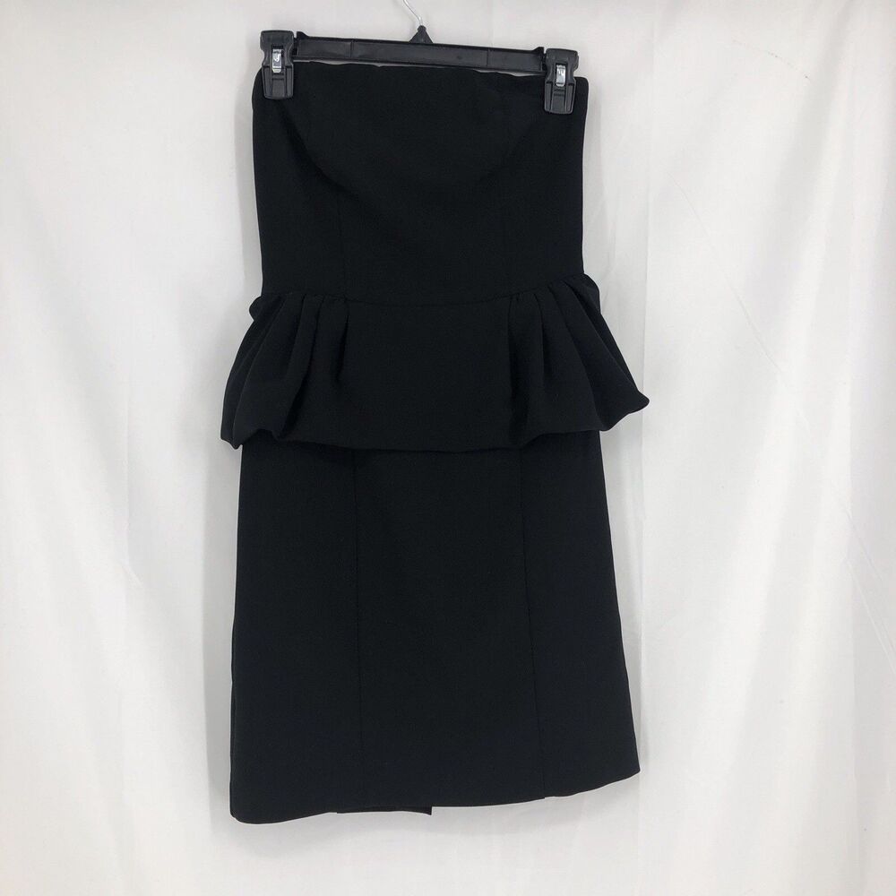 Express Size 0 Black Pencil Dress Strapless Peplum Line Stretch Prom Classic